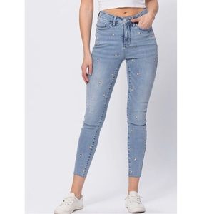JUDY BLUE Tummy Control High-rise Skinny Star Print Jeans
